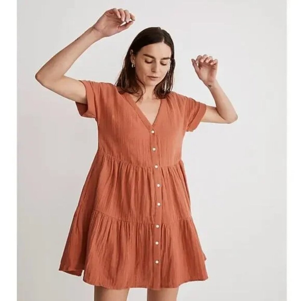 Madewell Rust Button-Front Mini Dress - Picture 3 of 12